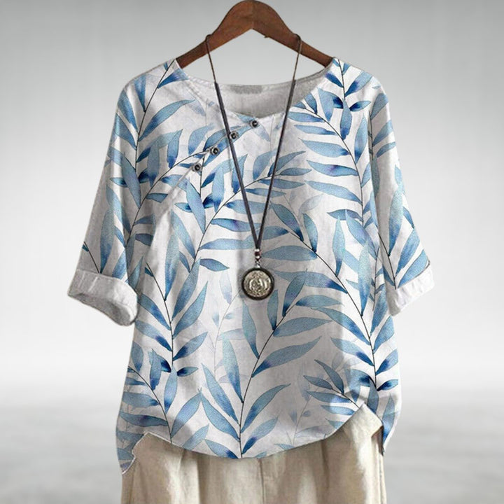 Talia | Effortless Asymmetric-Button Printed Blouse For Women