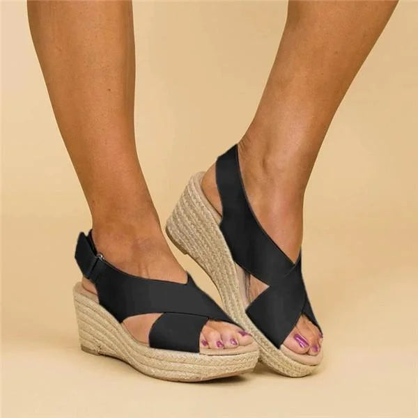 Grace | Women’s Cross Strap Wedge Espadrille Sandals