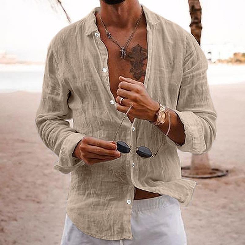 Ethan | Men’s Linen Long Sleeve Button-Up Shirt