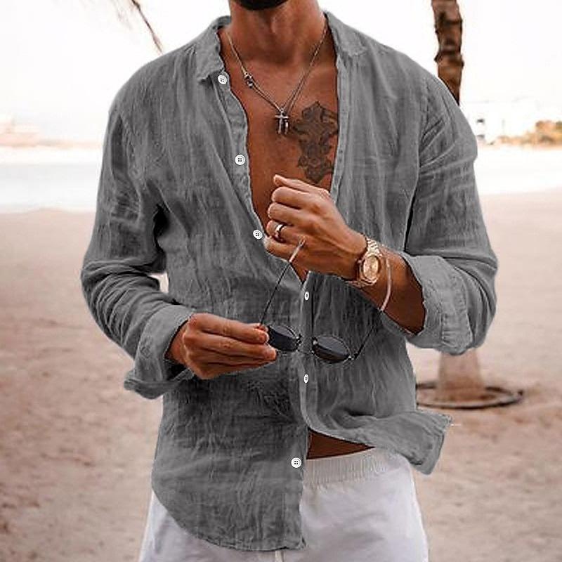 Ethan | Men’s Linen Long Sleeve Button-Up Shirt