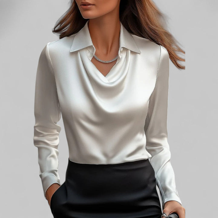 Eleanor | Women’s Cowl Neck Long Sleeves Satin Pullover Blouse
