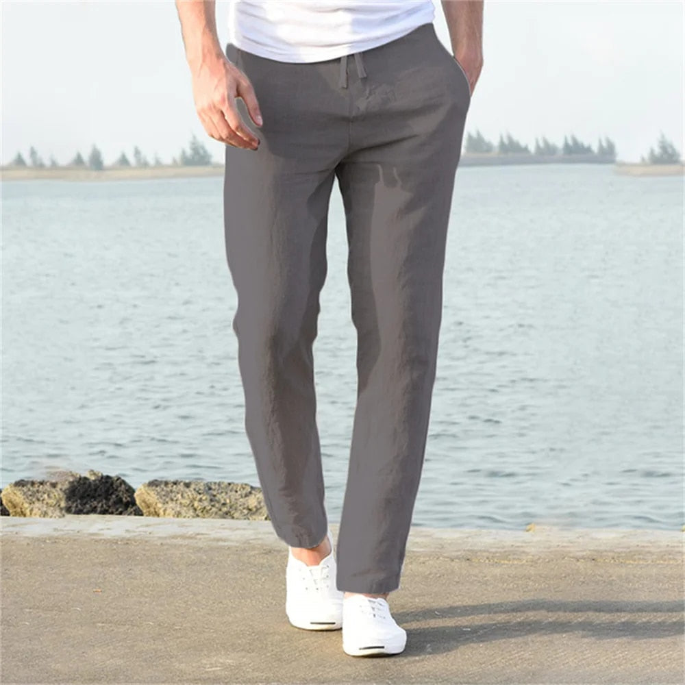 Leo | Men’s Linen Drawstring Trousers with Side Pockets