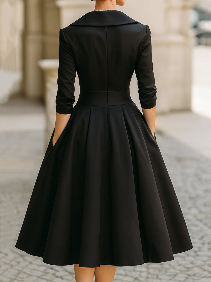 Aurora | Timeless Vintage Shawl-Collar Midi Dress For Women
