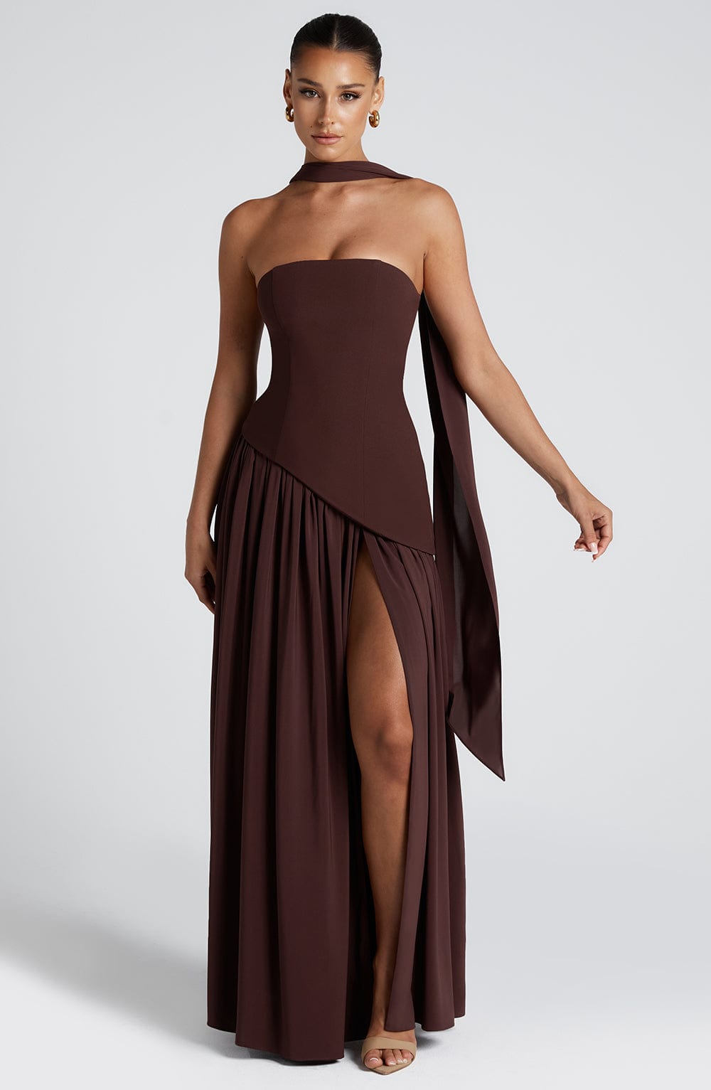 ARIA | Women’s Strapless Maxi Dress With Sculpted Waist And Statement Side Slit