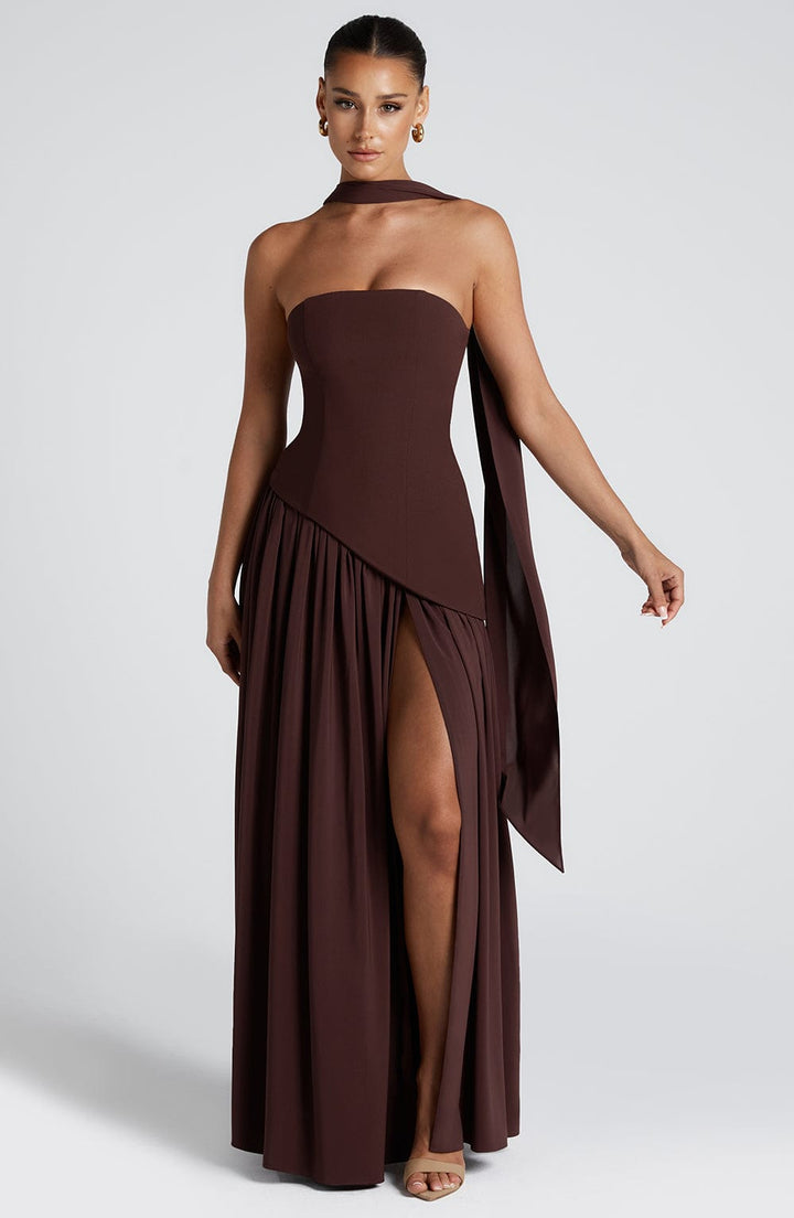ARIA | Women’s Strapless Maxi Dress With Sculpted Waist And Statement Side Slit
