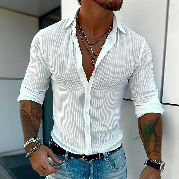 Arden | Men’s Slim Fit Textured Stripe Lapel Shirt