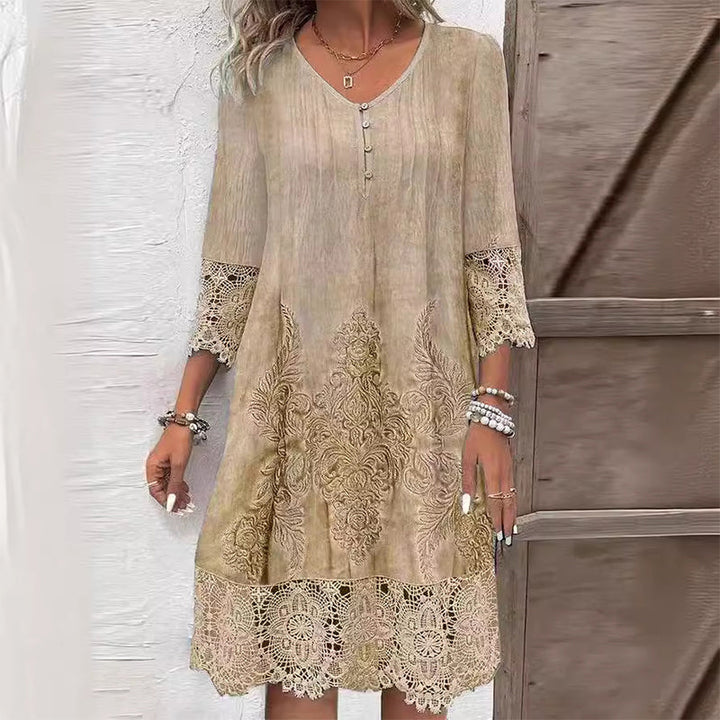 Rosalind | Elegant V-Neck Embroidered Midi Dress For Women