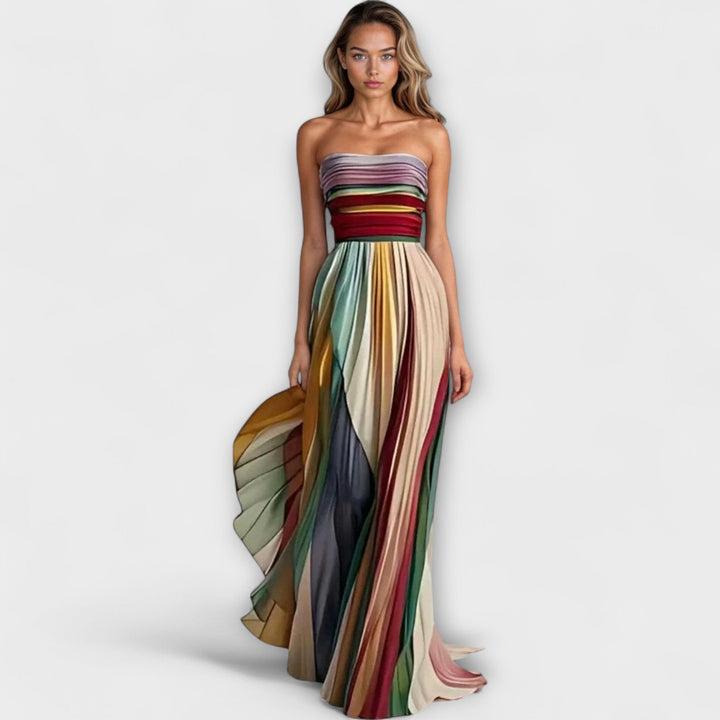 Luna | Colorful Pleated Strapless Dress For Women