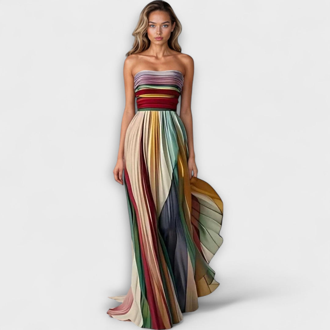 Luna | Colorful Pleated Strapless Dress For Women