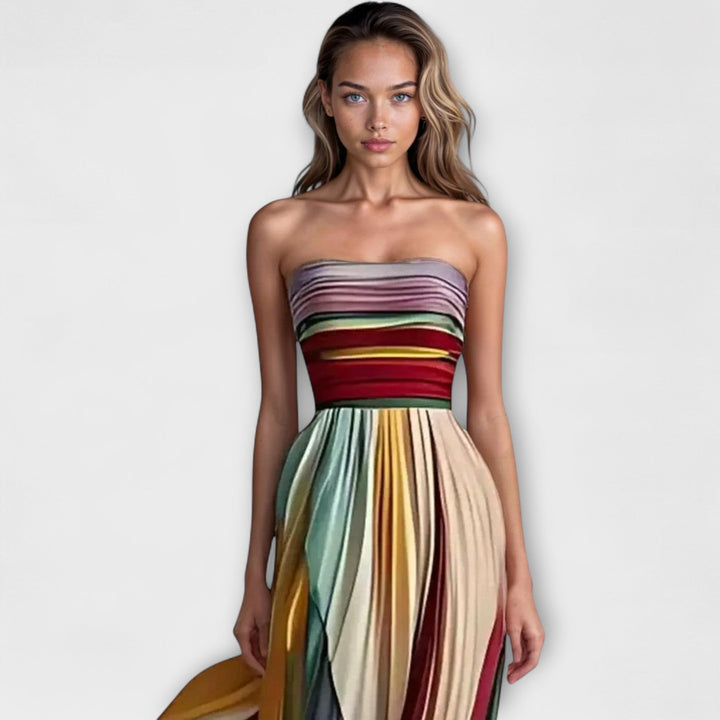 Luna | Colorful Pleated Strapless Dress For Women
