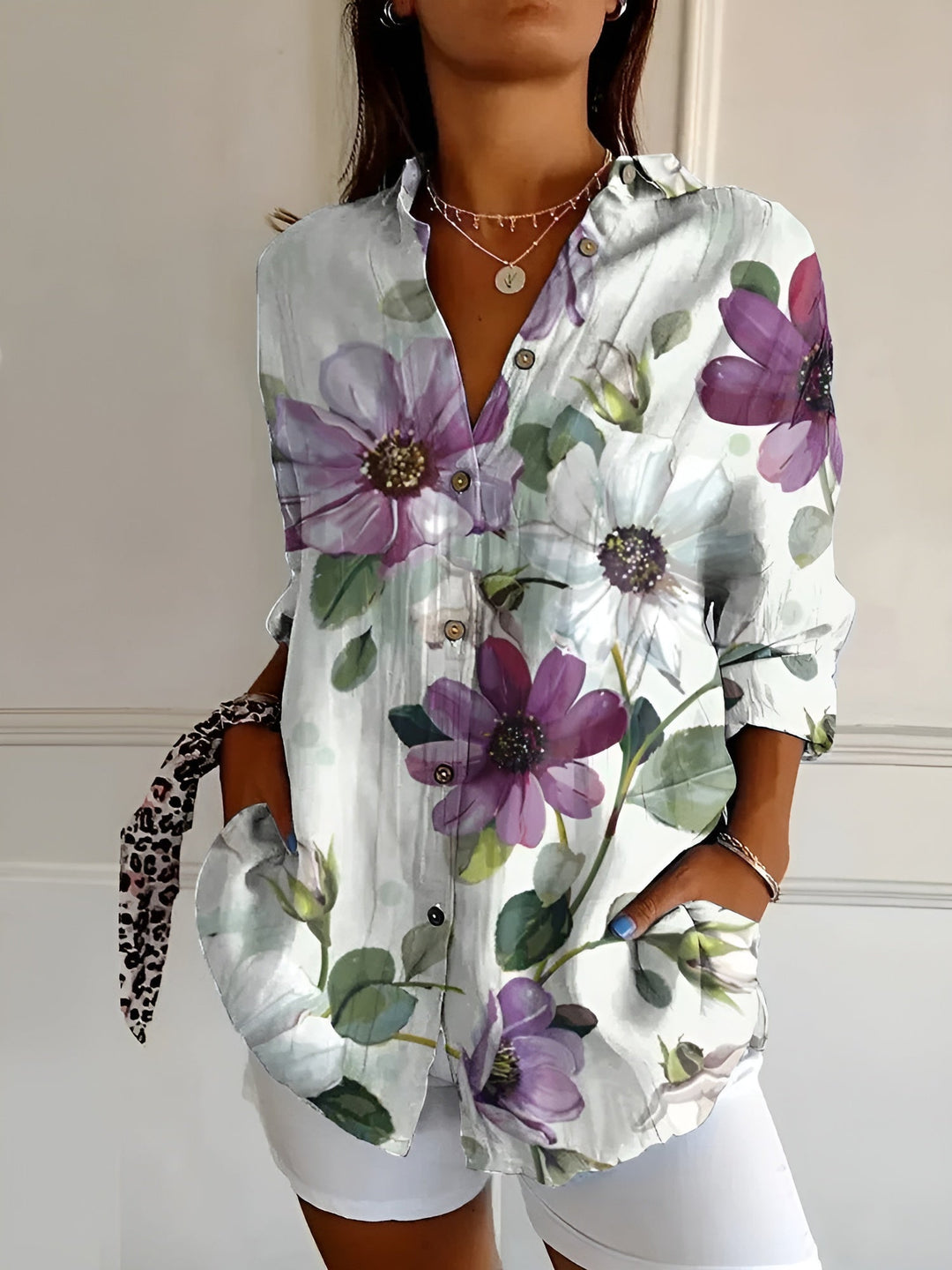 Sienna | Effortless Abstract Print Split-Neck Blouse For Women
