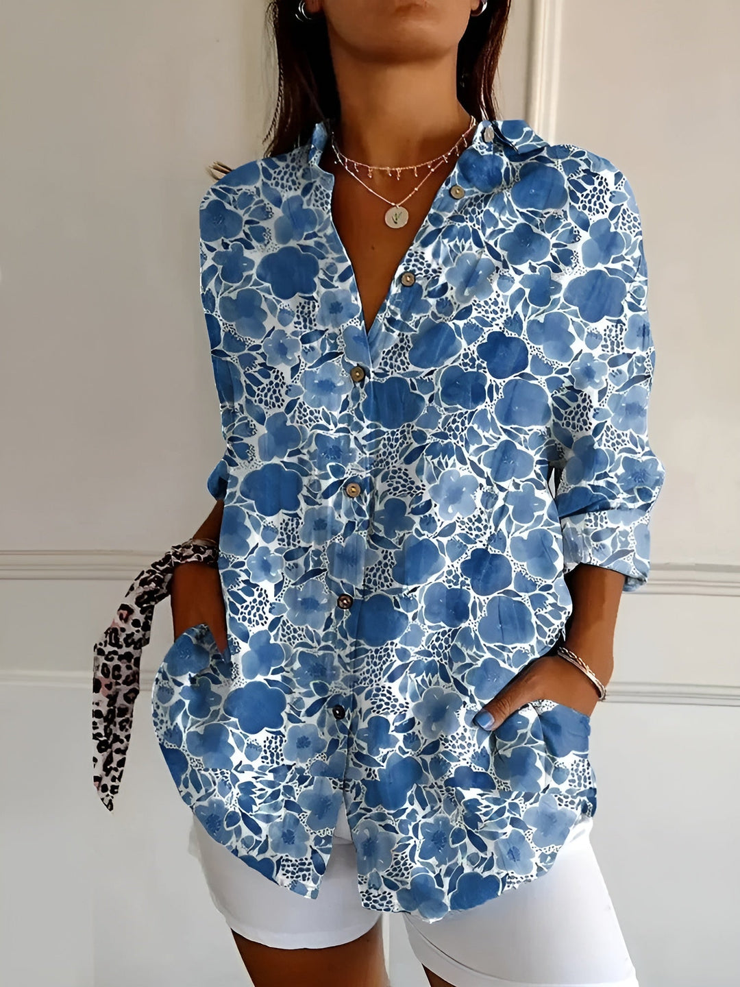 Sienna | Effortless Abstract Print Split-Neck Blouse For Women