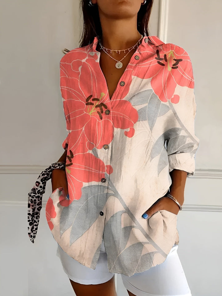 Sienna | Effortless Abstract Print Split-Neck Blouse For Women