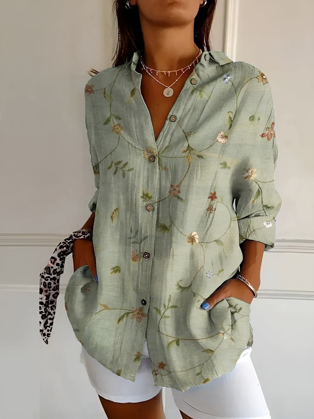 Sienna | Effortless Abstract Print Split-Neck Blouse For Women