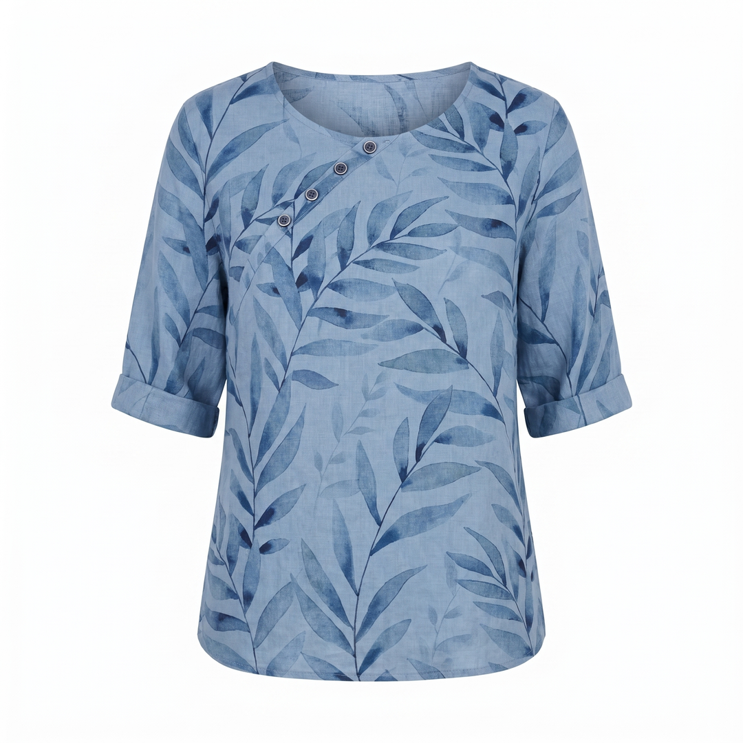 Talia | Effortless Asymmetric-Button Printed Blouse For Women