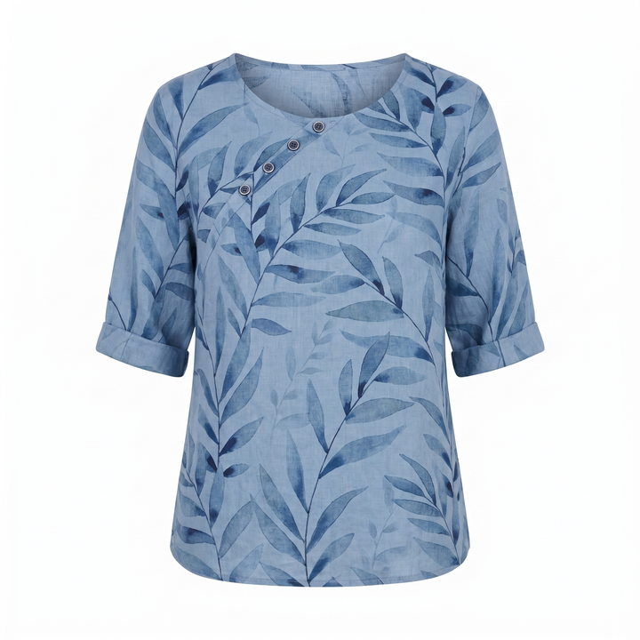Talia | Effortless Asymmetric-Button Printed Blouse For Women