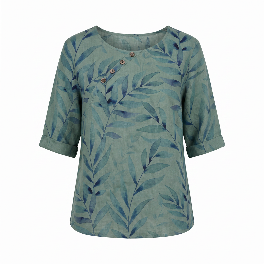 Talia | Effortless Asymmetric-Button Printed Blouse For Women