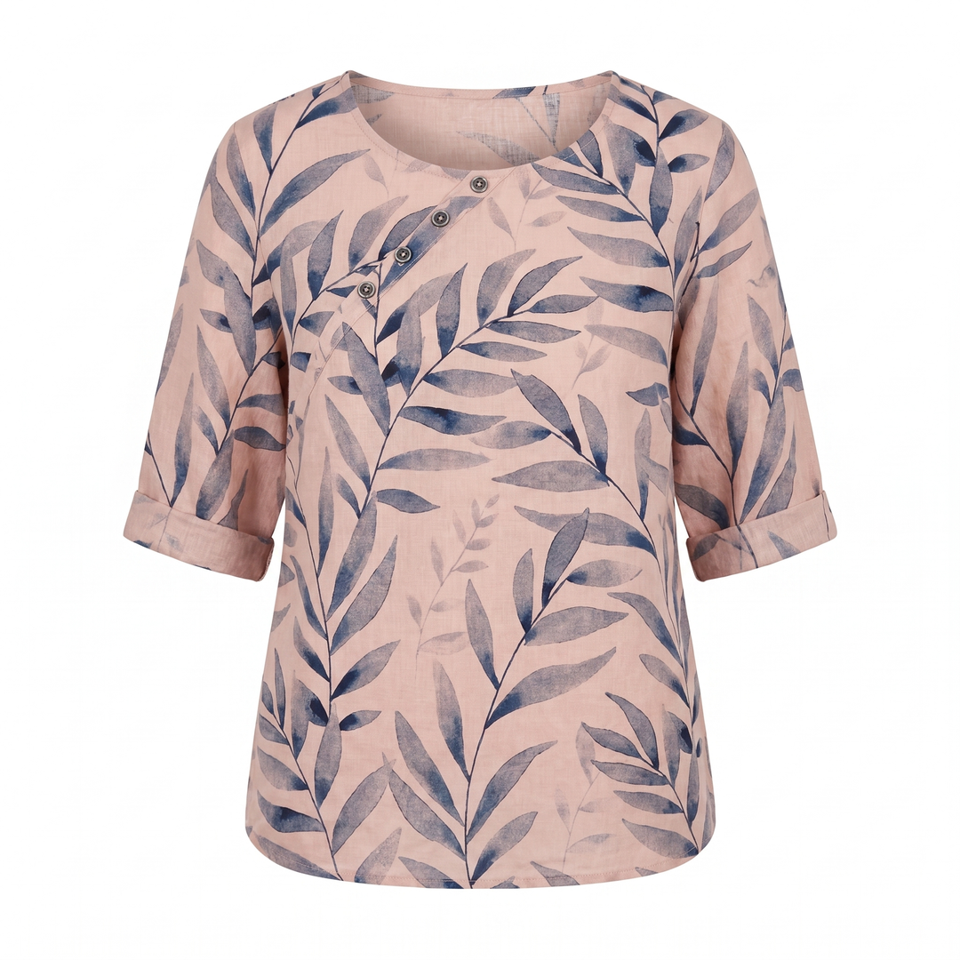 Talia | Effortless Asymmetric-Button Printed Blouse For Women