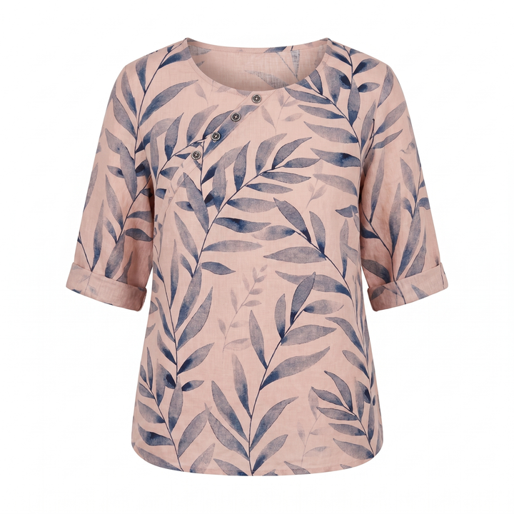 Talia | Effortless Asymmetric-Button Printed Blouse For Women