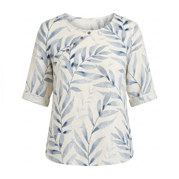 Talia | Effortless Asymmetric-Button Printed Blouse For Women