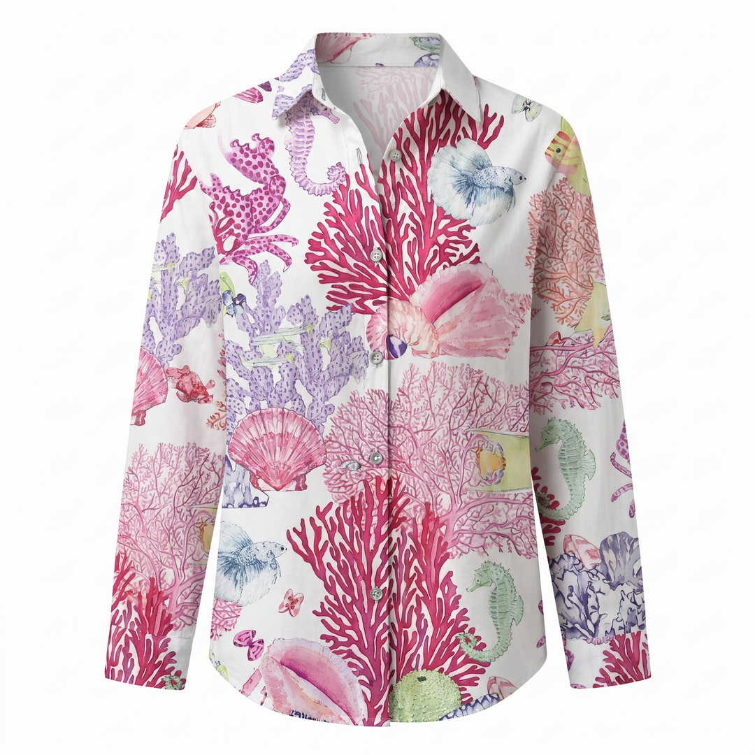 Sienna | Effortless Abstract Print Split-Neck Blouse For Women